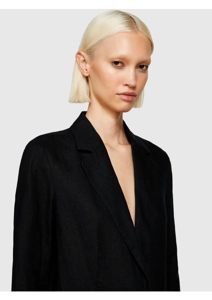%100 Keten Tek Düğmeli Blazer Ceket Kadın Siyah Ceket - 325P2AGHLW019 indirimleri