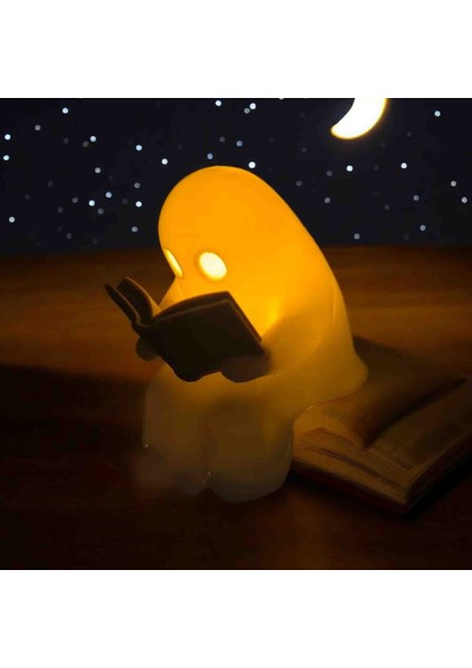Okuyan Hayalet Gece Lambası | Sevimli Dekoratif LED Işıklı Masa Lambası | Hediye ve Oda Aksesuarı