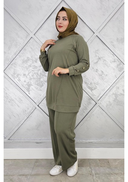 Kadın Nervür Dikim Düğme Detaylı Tesettür Takım