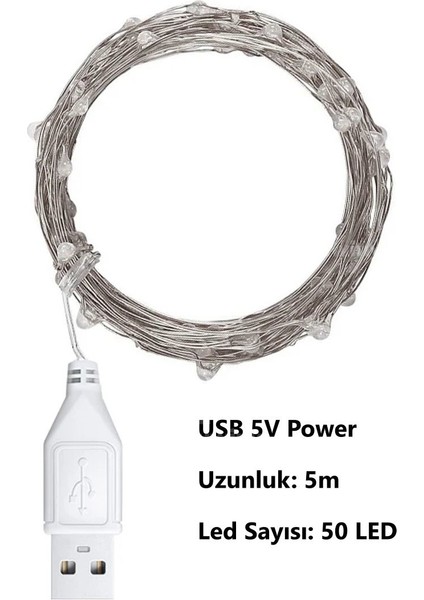 USB Çok Amaçlı Ev Yatak Odası Noel Dekoratif Aydınlatma Gümüş Tel Peri LED Işık