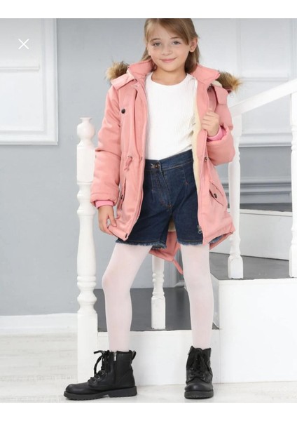 Kız Çocuk Su Geçirmez Çıkarılabilir Kapüşonlu Pelüş Kürk Astarlı Uzun Mont Kaban fiyatları