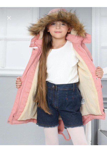 Kız Çocuk Su Geçirmez Çıkarılabilir Kapüşonlu Pelüş Kürk Astarlı Uzun Mont Kaban indirimleri