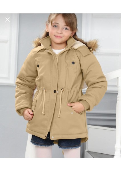Kız Çocuk Su Geçirmez Çıkarılabilir Kapüşonlu Pelüş Kürk Astarlı Uzun Mont Kaban fiyatları