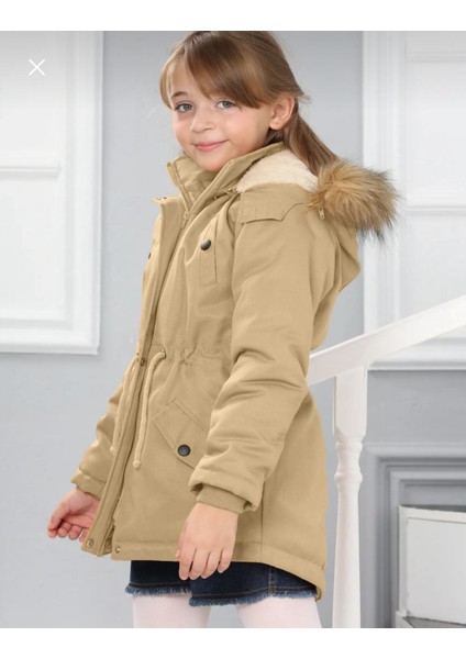 Kız Çocuk Su Geçirmez Çıkarılabilir Kapüşonlu Pelüş Kürk Astarlı Uzun Mont Kaban fırsatları