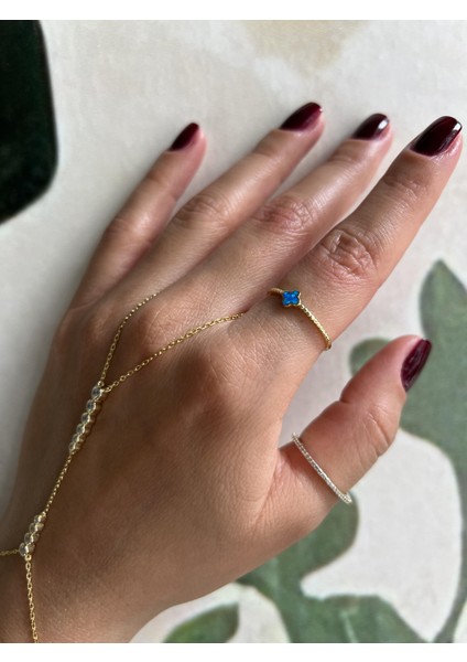 Minik Mavi Gümüş Yonca Yüzük