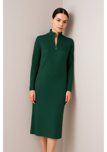 Yeni Sezon Fitilli Fermuar Detaylı Uzun Elbise