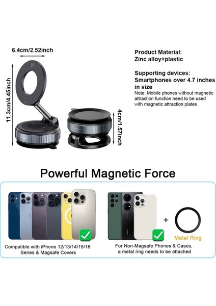 K007 360 Dönebilen Araç Içi Telefon Tutucu Vakumlu Magsafe Destekli Manyetik Mıknatıslı Masa Üstü Duvar Telefon Standı Magsafe Telefon Tutucu indirimleri
