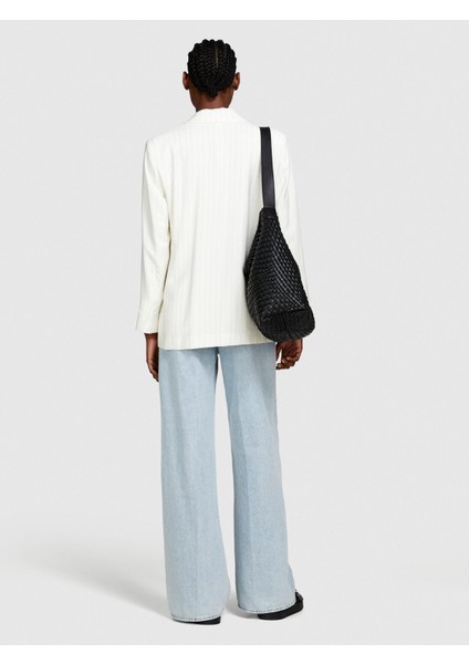 Viskoz Karışımlı Çizgili Çift Düğmeli Blazer Ceket Kadın Siyah Mix Ceket - 324P2PIKLW020 fiyatları