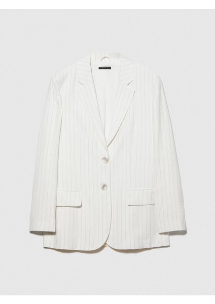 Viskoz Karışımlı Çizgili Çift Düğmeli Blazer Ceket Kadın Siyah Mix Ceket - 324P2PIKLW020 indirimleri