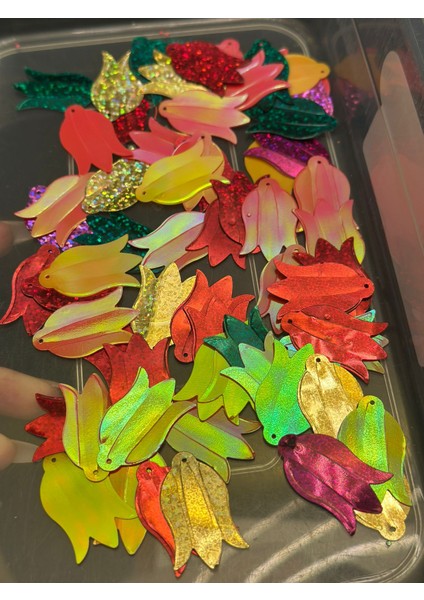 50 Adet 3 cm Lazer Kesim Lale Çanta Pul Payet