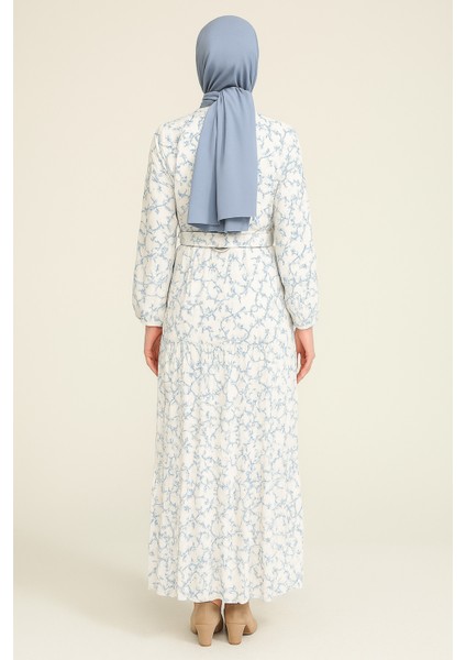 Tesettür Mini Çiçekli Kemerli Kloş Elbise fırsatları