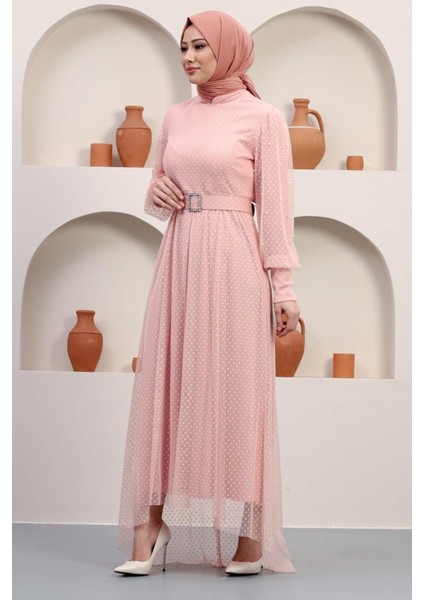 Kemeri Taşlı Tül Abiye Pudra 12242 fırsatları