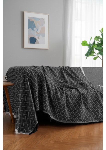 Pamuklu Dokulu Koltuk Şalı 170X220 cm – Saçaklı Tv Battaniyesi & Dekoratif Koltuk Örtüsü