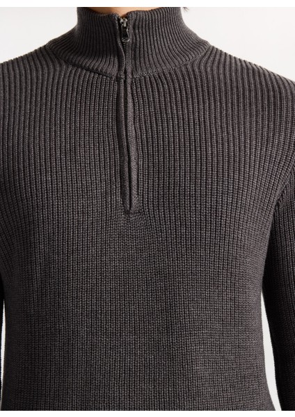 Fermuarlı Yaka Normal Örgü Desenli Koyu Gri Erkek Kazak M4WM-KZK-1813 fırsatları