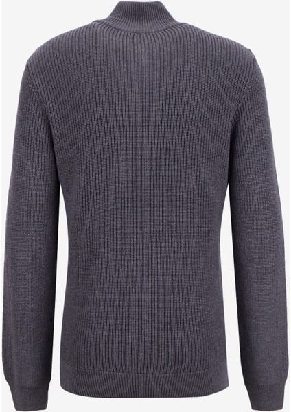 Fermuarlı Yaka Normal Örgü Desenli Koyu Gri Erkek Kazak M4WM-KZK-1813