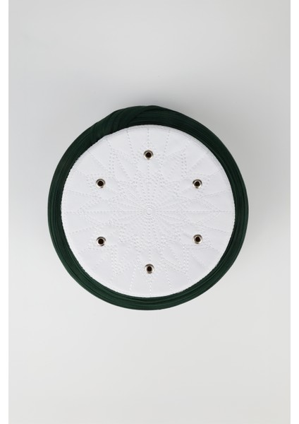 Talebe Sarığı - Yeşil Kumaş - Beyaz Takke - Yuvarlak Sarım - Kuş Gözü - 7 Metre fiyatları