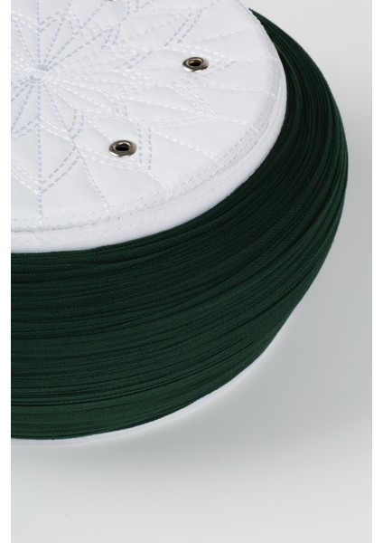 Talebe Sarığı - Yeşil Kumaş - Beyaz Takke - Yuvarlak Sarım - Kuş Gözü - 7 Metre modelleri