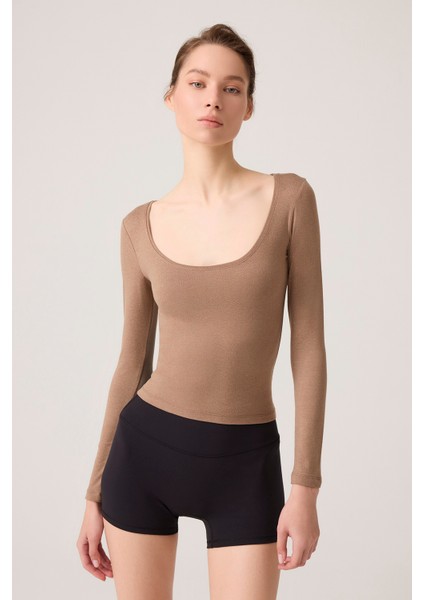 x Ece Mocha Melanj Bel Detaylı Ispanyol Paça Pantolon Ruched & Flared