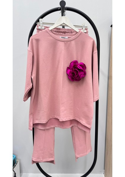 Kadın Büyük Beden Truvakar Kol Çiçek Detaylı Iki Iplik Eşofman Takımı 8224-26 fırsatları