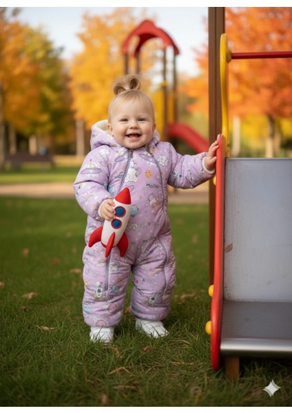 Laura Baby Sevimli Desenli Kız Bebek Çocuk Astronot (Kozmonot) Tulum