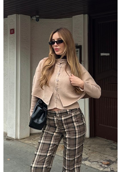 Bej Pelerin Detaylı Triko Hırka - 1317 fiyatları