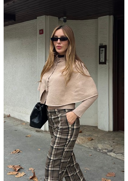 Bej Pelerin Detaylı Triko Hırka - 1317 fırsatları