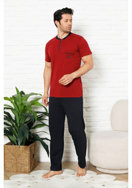 Erkek %100 Pamuklu Pijama Takımı-3 Düğmeli-Yaka Cepli 12384 modelleri