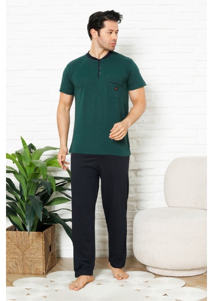 Erkek %100 Pamuklu Pijama Takımı-3 Düğmeli-Yaka Cepli 12384 modelleri