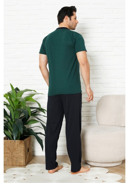 Erkek %100 Pamuklu Pijama Takımı-3 Düğmeli-Yaka Cepli 12384 indirimleri