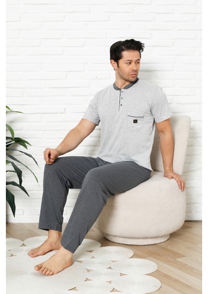 Erkek %100 Pamuklu Pijama Takımı-3 Düğmeli-Yaka Cepli 12384 fiyatları
