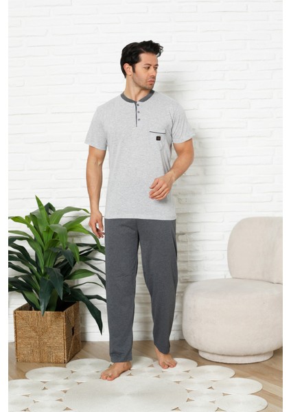 Erkek %100 Pamuklu Pijama Takımı-3 Düğmeli-Yaka Cepli 12384 modelleri