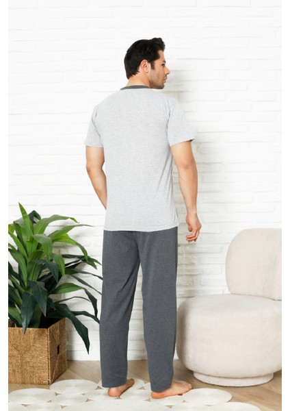 Erkek %100 Pamuklu Pijama Takımı-3 Düğmeli-Yaka Cepli 12384 fırsatları