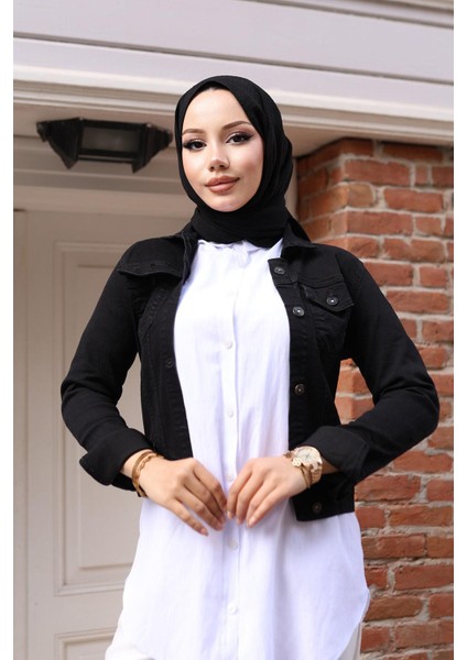 Düğmeli Kot Ceket Siyah 6027