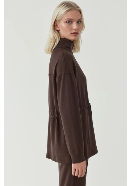Kadın Modal Touch Beli Ayarlanabilir Uzun Ceket Kahve Kahvesi modelleri