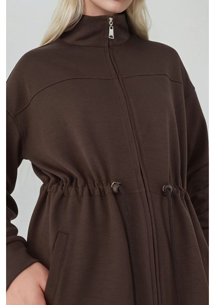 Kadın Modal Touch Beli Ayarlanabilir Uzun Ceket Kahve Kahvesi fırsatları