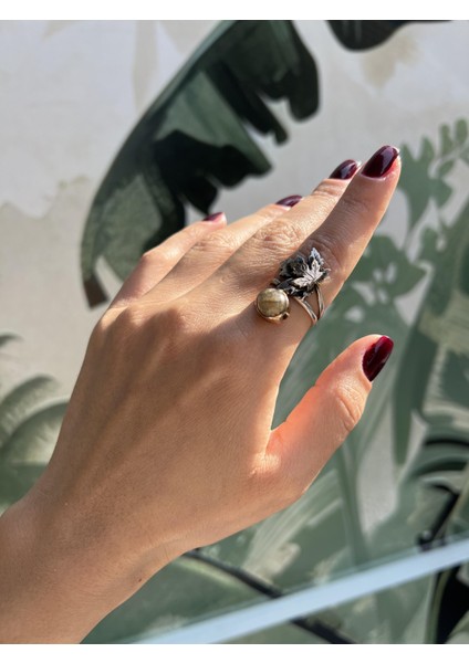 El Işi Tasarım Rutilli Kuvars Çınar Yaprağı Yüzük