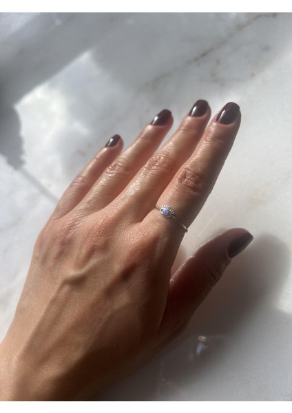 Opal Taşlı Gümüş Mini Göz Yüzük