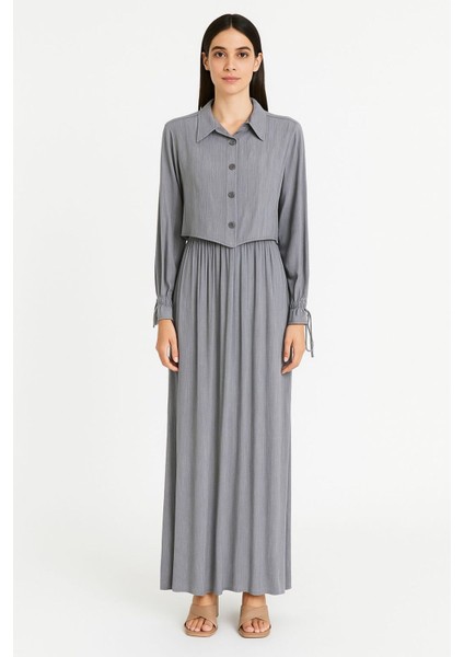 Önü Düğmeli Yan Bağlamalı Bolerolu Elbise Ikili Takım modelleri