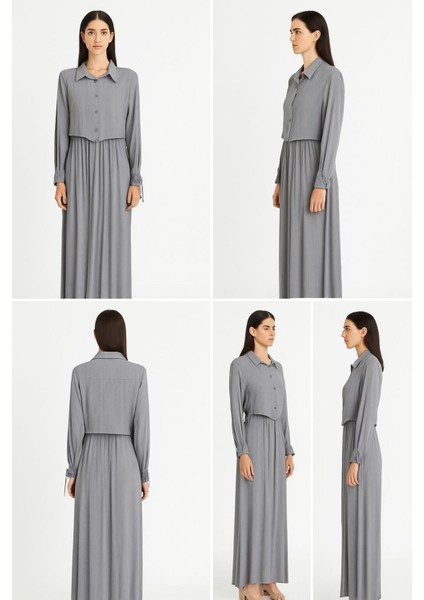 Önü Düğmeli Yan Bağlamalı Bolerolu Elbise Ikili Takım fırsatları