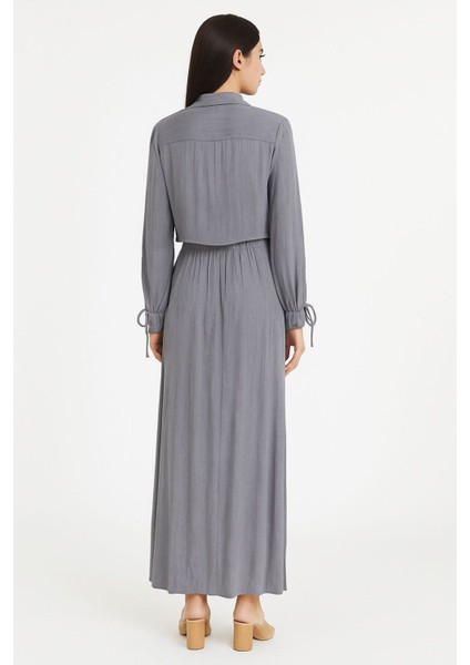 Önü Düğmeli Yan Bağlamalı Bolerolu Elbise Ikili Takım