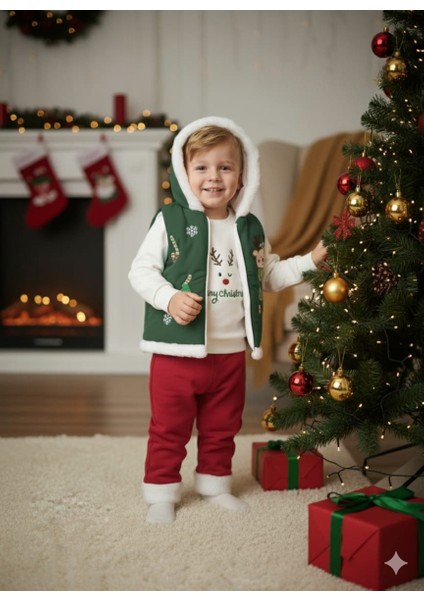 Laura Baby Yılbaşı / Yeniyıl Kapüşonlu 3'lü Erkek Bebek Takımı