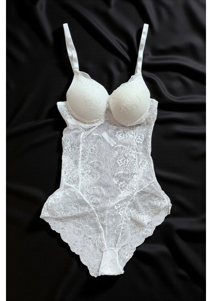 Beyaz Dantelli Dolgulu Bodysuit Babydoll
