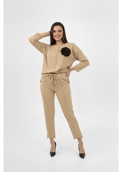 Kadın Büyük Beden Truvakar Kol Çiçek Detaylı Iki Iplik Eşofman Takımı 8224-26