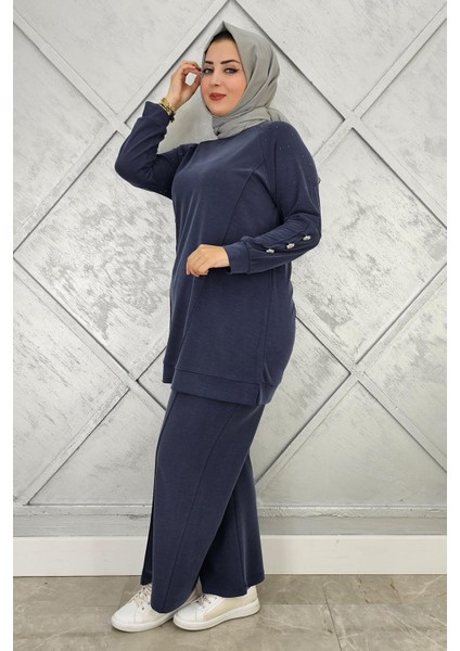 Kadın Nervür Dikim Düğme Detaylı Tesettür Takım