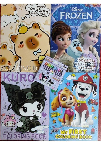 4 Adet Stickerli Boyama Kitabı 12 Li Pastel Boya Kalemi Hediyeli AD50723