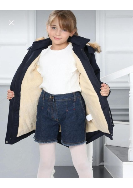 Kız Çocuk Su Geçirmez Çıkarılabilir Kapüşonlu Pelüş Kürk Astarlı Uzun Mont Kaban fiyatları