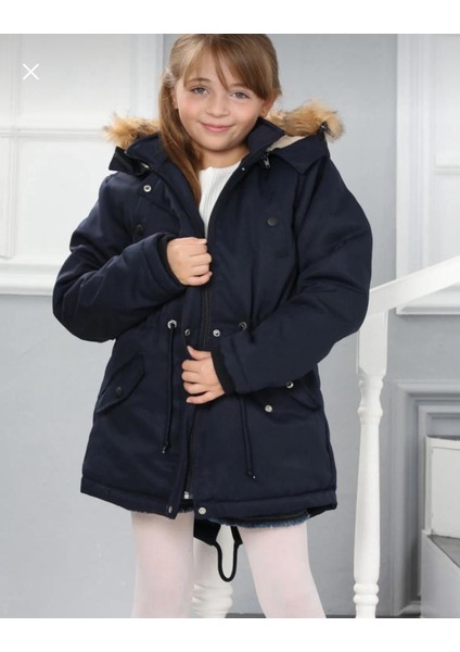 Kız Çocuk Su Geçirmez Çıkarılabilir Kapüşonlu Pelüş Kürk Astarlı Uzun Mont Kaban modelleri