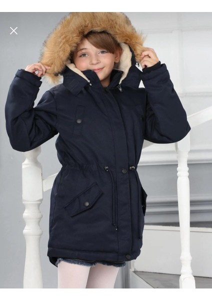 Kız Çocuk Su Geçirmez Çıkarılabilir Kapüşonlu Pelüş Kürk Astarlı Uzun Mont Kaban fırsatları