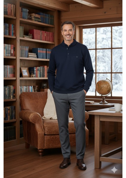 Erkek Kışlık Kazak Polo Yaka Oxford Fleto Cepli Dokulu Rahat Kesim Tam Kalıp indirimleri