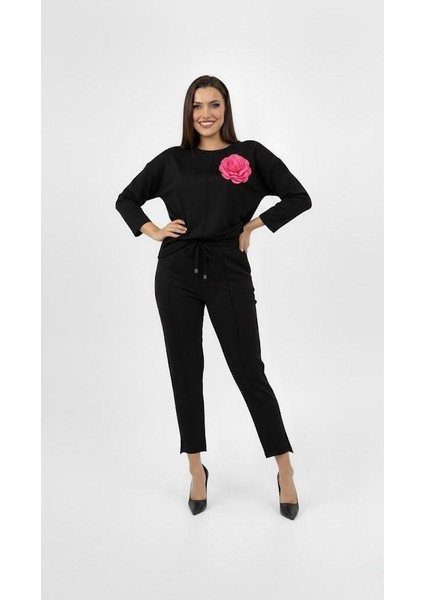 Kadın Büyük Beden Truvakar Kol Çiçek Detaylı Iki Iplik Eşofman Takımı 8224-26